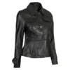 Womens Short Body Leather Motorcycle Jacket Black