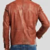 Snap Tab Collar Crinkle Brown Leather For Mens Jacket