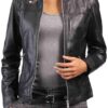 Womens Snap Tab Black leather Jacket