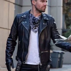 Stephen Amell Arrow Oliver Roadmaster Black Leather Jacket