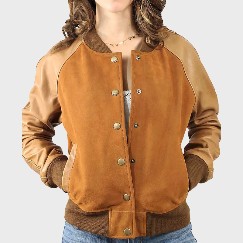 Women’s Suede Leather Varsity Jacket