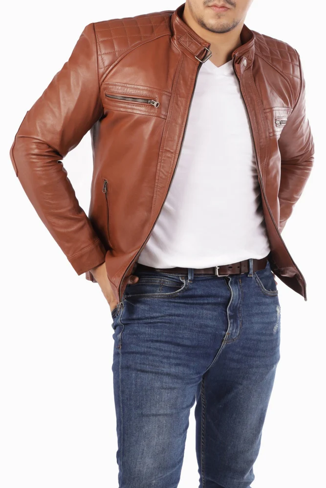 Men's Casual Brown Leather Jacket Shop Now in Style