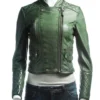 Womens Slim FIt Diamond Quilted Leather Biker Jacket Green
