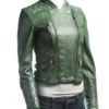Womens Slim FIt Diamond Quilted Leather Biker Jacket Green - Image 4