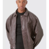 Textured Bomber Leather Jacket Mens
