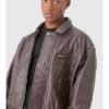 Textured Bomber Leather Jacket Mens