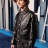 Timoth'e Chalamet Black Leather Blazer