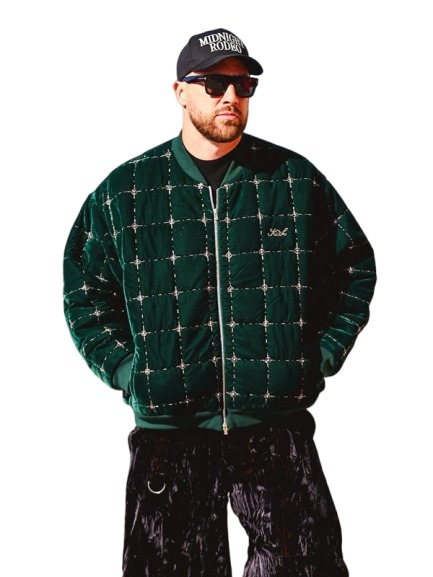 Travis Kelce Kith Beaded Velvet Clay Bomber Jacket