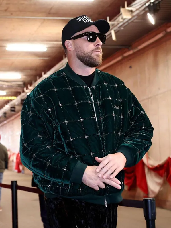Travis Kelce Kith Beaded Velvet Clay Bomber Jacket