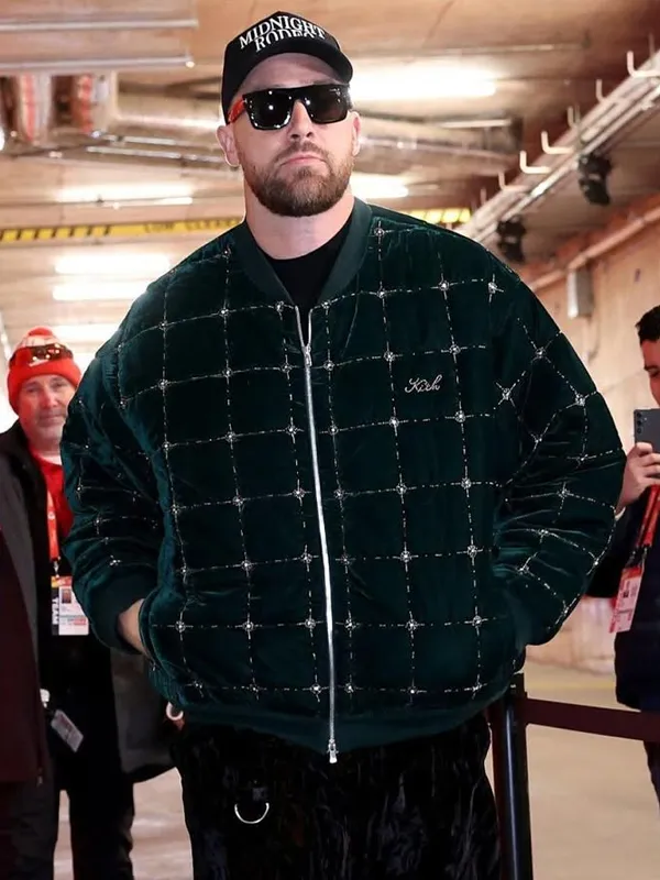 Travis Kelce Kith Beaded Velvet Clay Bomber Jacket