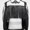 Tribal Rock Punk Gothic Rivet Studded Biker Fringe Jacket - Image 3
