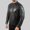 Mens Black Real Leather Quilted Jacket
