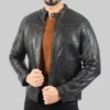 Mens Black Real Leather Quilted Jacket