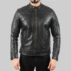 Mens Black Real Leather Quilted Jacket