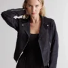 Womens Black Suede Biker Jacket - Image 5