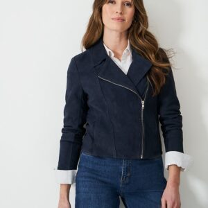 Women's Navy Suede Leather Jacket