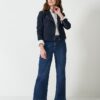 Women's Navy Suede Leather Jacket - Image 2
