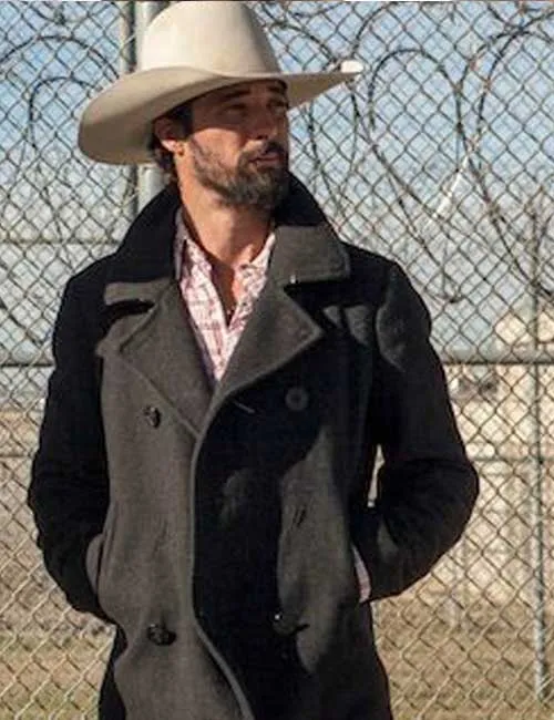 Ryan Bingham Yellowstone Black Peacoat