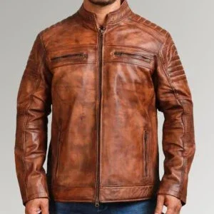 Mens Waxed Sheepskin Fashion Leather Jacket Elegant Brown