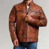 Mens Waxed Sheepskin Fashion Leather Jacket Brown