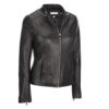Womens Zipper Pockets Black Leather Jacket - Image 2