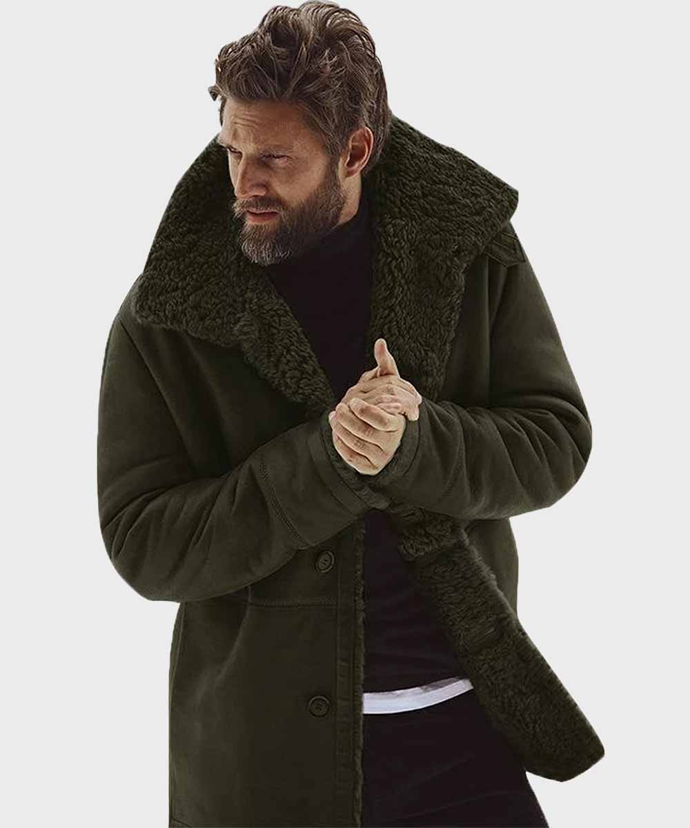 Mens Real Sheepskin Winter Shearling Fur Coat Black