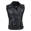 Womens Fashion Designer Leather Motorcycle Vest Black