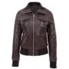 Womens Slim Fit Leather Jacket with Hood Chocolate Brown
