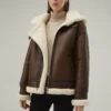 Specification Material: Sheepskin Leather Inner: Viscose Lining Front: Zipper Closure Collar: Shirt Style Shearling Collar Cuffs: Open Hem Shearling Cuffs Pockets: Two Side Waist Zipper Pockets Color: Tan Brown