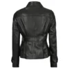 Womens Short Body Leather Motorcycle Jacket Black - Image 2