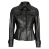 Womens Short Body Leather Motorcycle Jacket Black