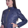 Christy World Solid Women Stylish Blue Leather Jacket