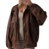 Women’s Oversize Vintage Brown Bomber Handmade Real Leather Jacket, Women’s Brown Oversized Leather Jacket