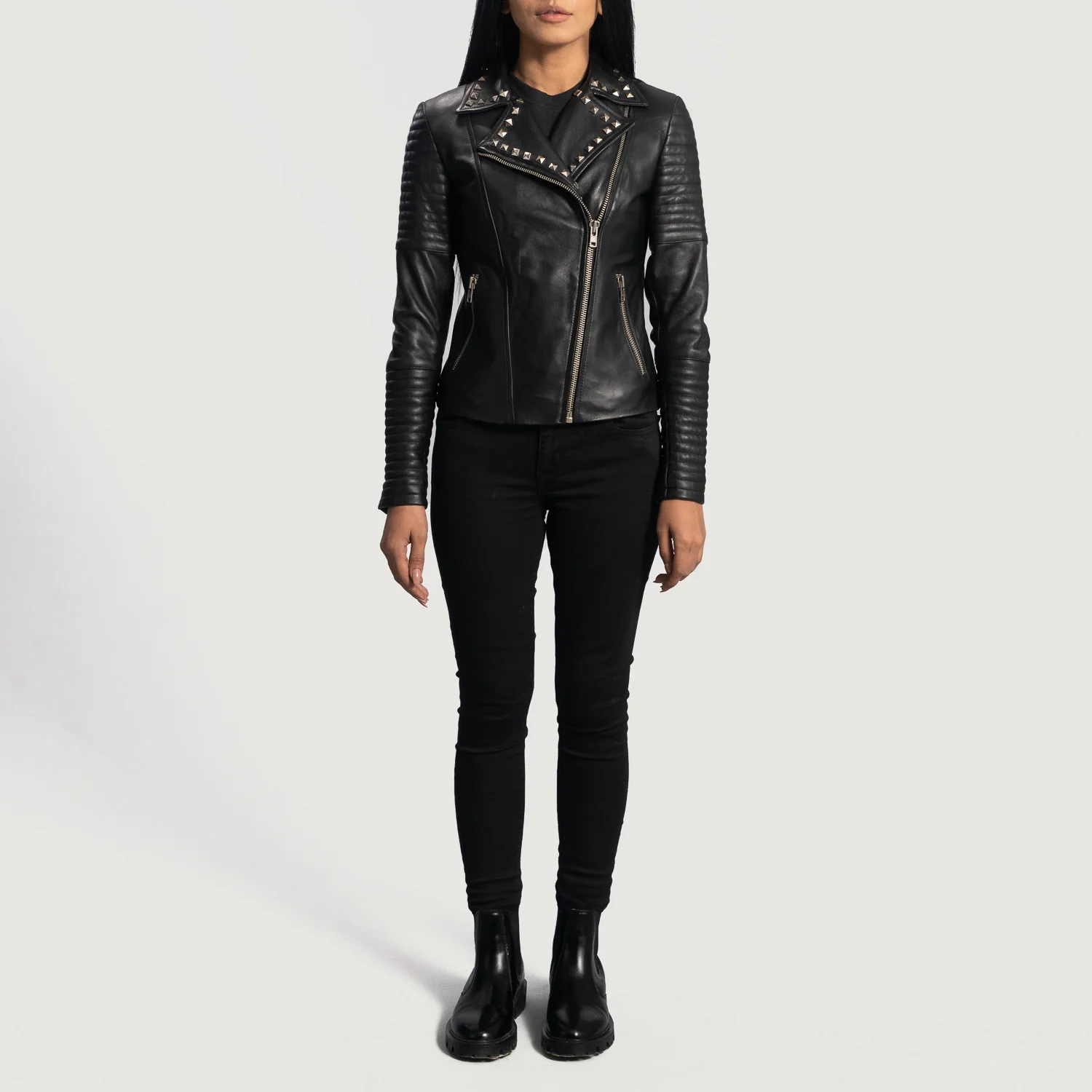 Women's Studded Leather Motorcycle Jacket - Image 2