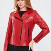 Womens Slim Fit Military Style Leather Jacket Red