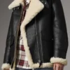 Women's Aviator Ivory Shearling Black Leather Jacket