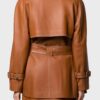 Women's Brown Mid Length Leather Trench Coat