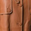 Women's Brown Mid Length Leather Trench Coat - Image 3