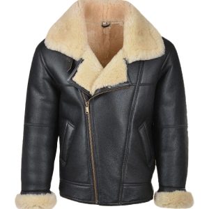 Women’s Black Asymmetrical Shearling Leather Jacket