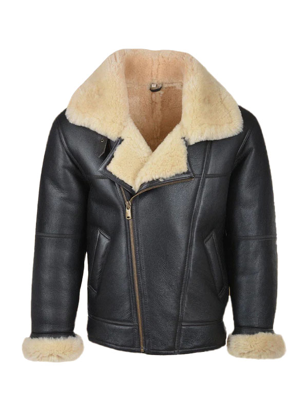 Women’s Black Asymmetrical Shearling Leather Jacket