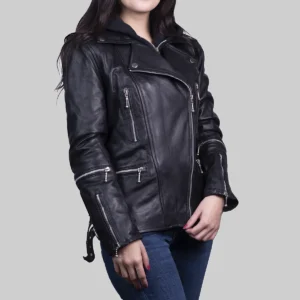 Women’s Black Slim Fit Leather Motorcycle Jacket