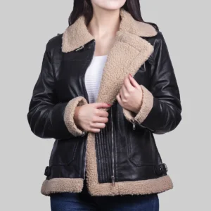 Women Black Leather Jacket With Fur