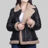 Woman's Black Shearling Bomber Leather Jacket
