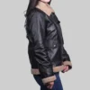 Woman's Black Shearling Bomber Leather Jacket - Image 2