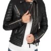 Womens Boda Style Quilted Leather Biker Jacket Black