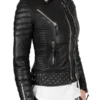 Womens Boda Style Quilted Leather Biker Jacket Black - Image 4