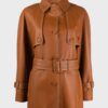 Women's Brown Mid Length Leather Trench Coat
