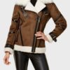 Women Asymmetrical Zip Shearling Leather Coat