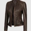 Womens Cafe Racer Brown Leather Jacket