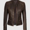 Womens Cafe Racer Brown Leather Jacket